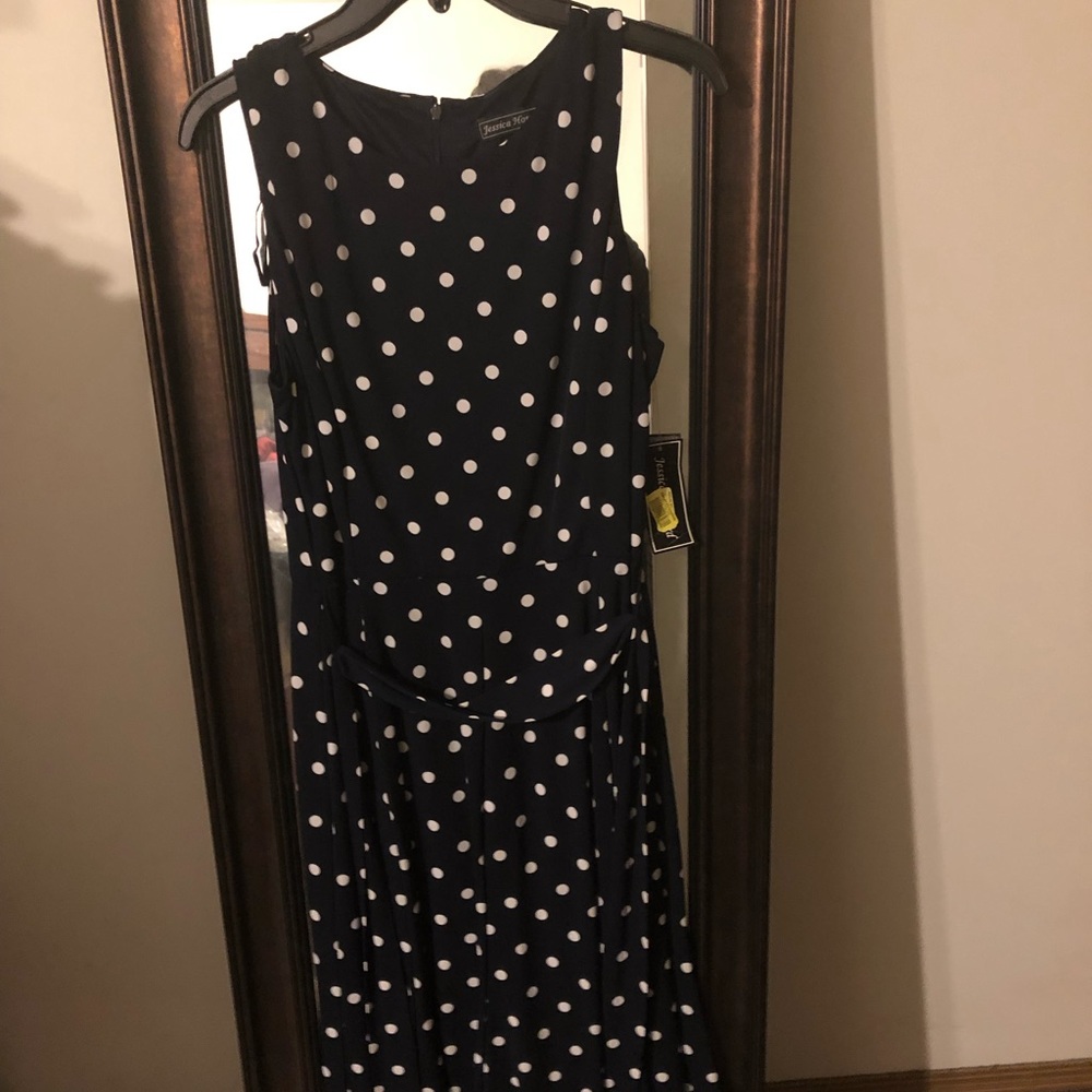 NWT Jessica Howard navy sleeveless polka dot dress